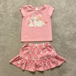 Girls 5T Gymboree Pink Bunny Graphic Tee and Skirt Set